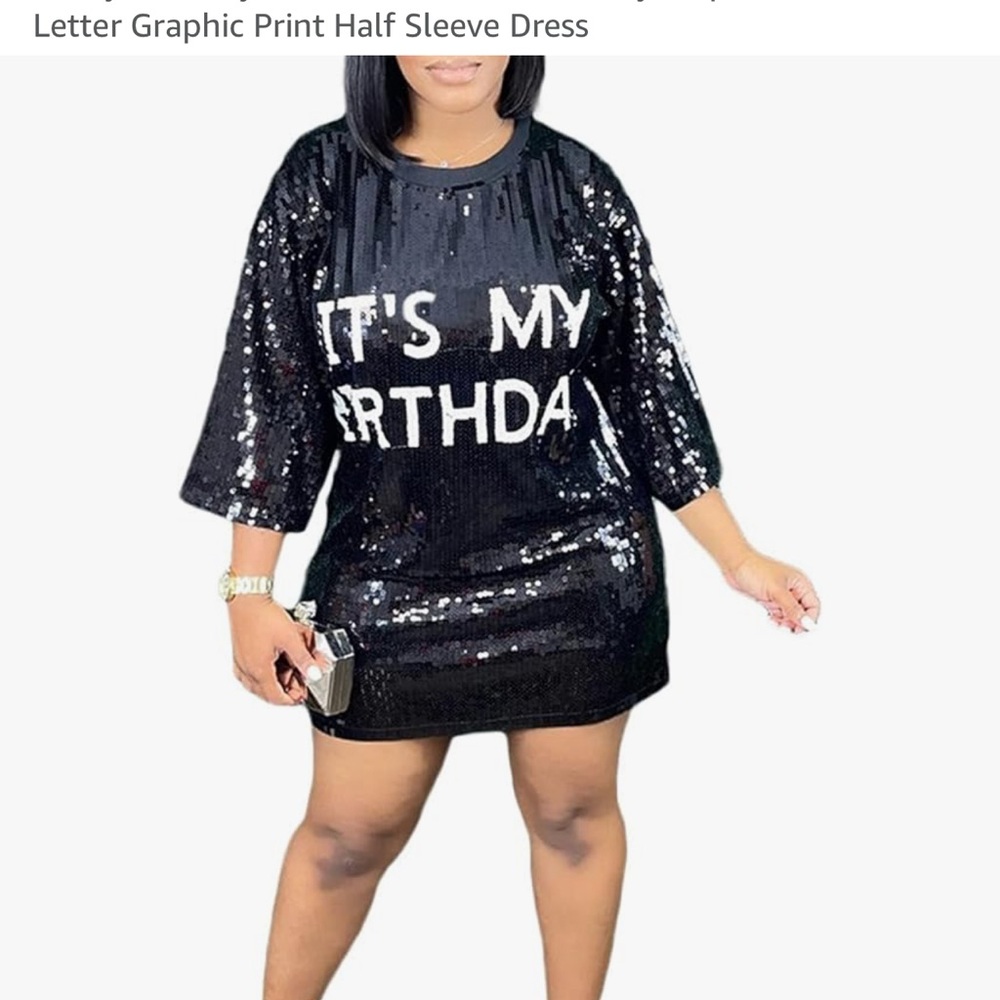 Black it’s my birthday Mini Dress with 3/4 Raglan Sleeves for Night Out